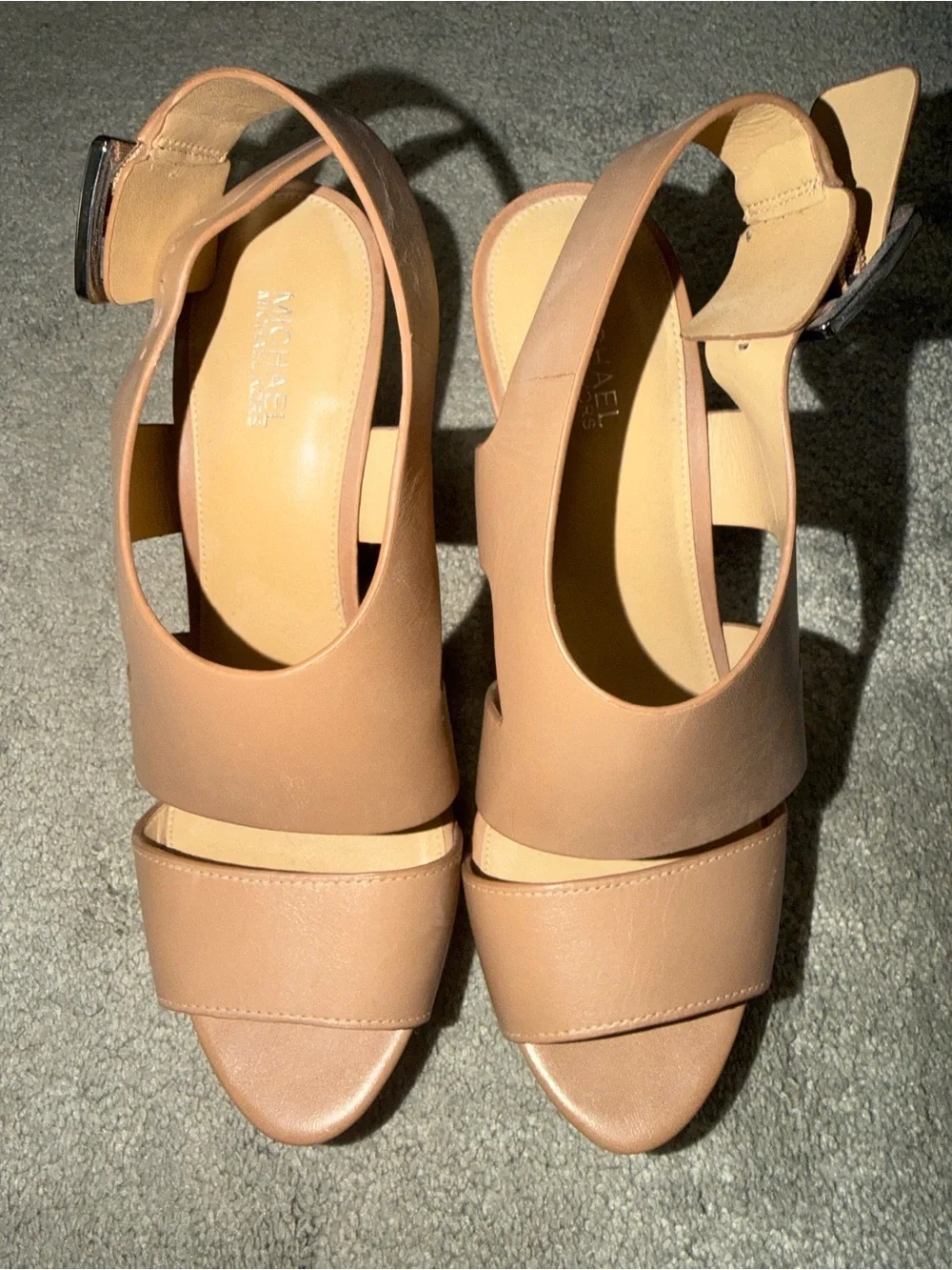 Michael Kors Blush Nude Platform Block Heel Sandals with Buckle - Picture 2 of 3